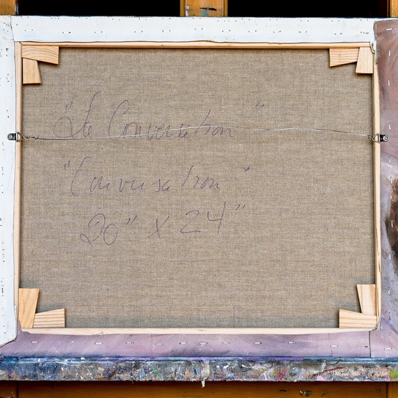 Oil painting  "La conversation"   portrait of woman with cat, 20"x24" - Picture 4 of 4